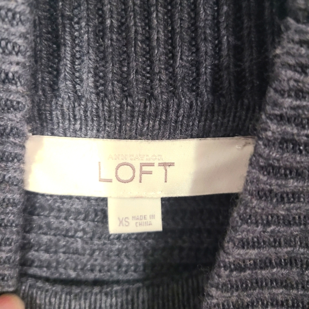 Loft Women' Size XS Gray Ribbed Sweater Top Shirt Mock Neck Long Sleeve Pullover - Picture 2 of 6